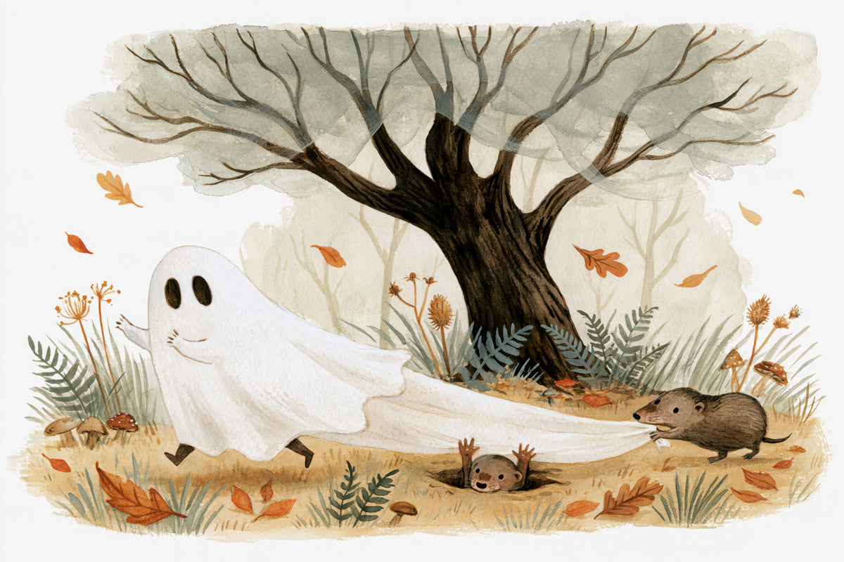 Woodland Ghost and Curious Critters Wall Mural in your room — zoomed