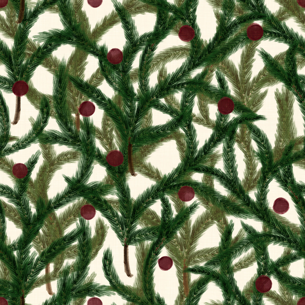 Dense Christmas Evergreen Pine Branch Winter Forest Pattern Wallpaper⁠ in your room