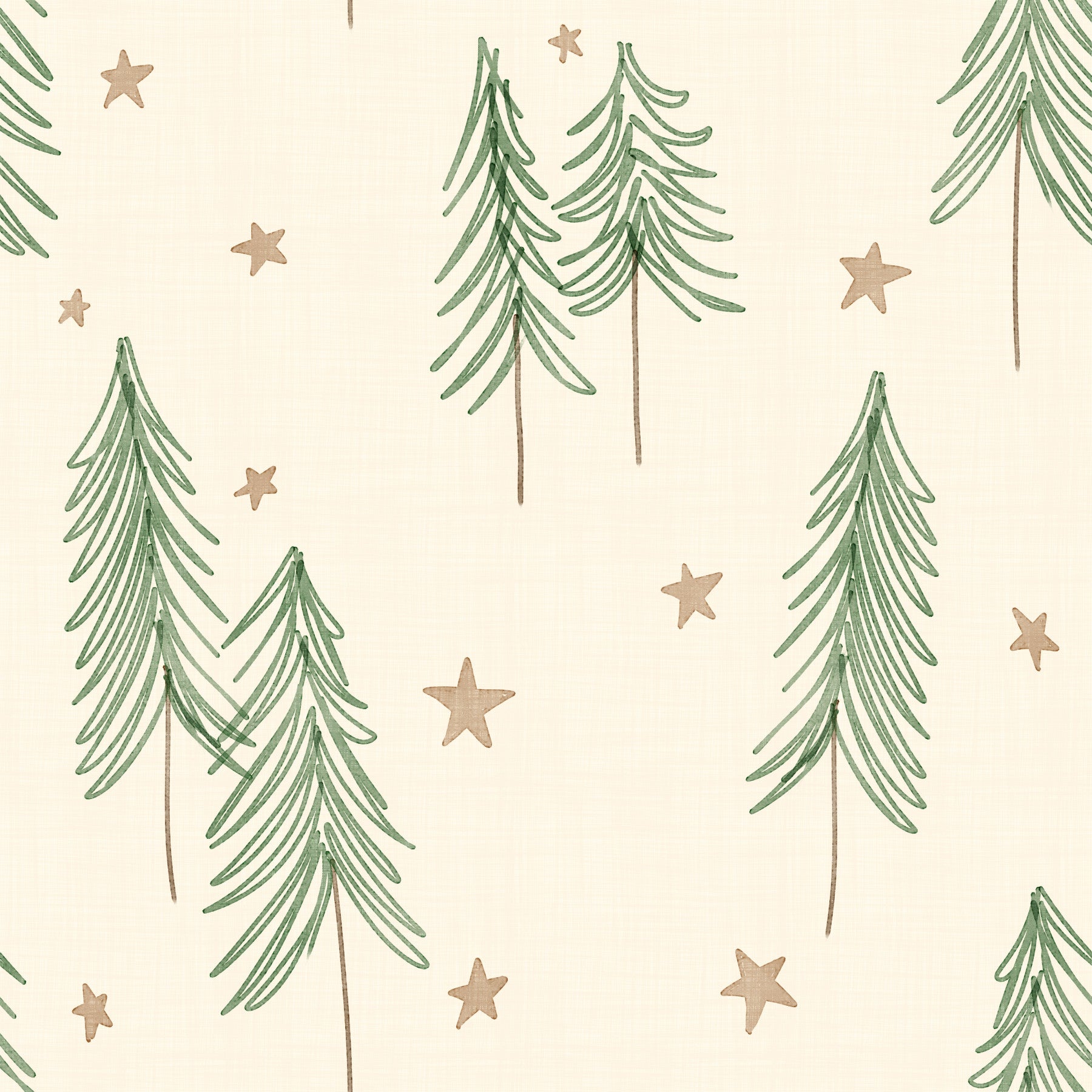 Woodland Pine Trees and Stars Winter Pattern - Green Ginger Wallpaper⁠