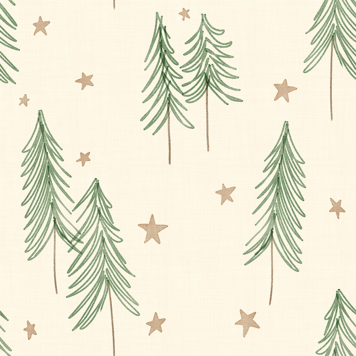 Woodland Pine Trees and Stars Winter Pattern - Green Ginger Wallpaper⁠ in your room — zoomed