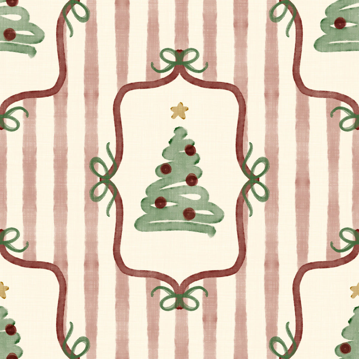 Preppy Christmas Tree Bows Ribbon Stripes - Cranberry Red Wallpaper⁠ in your room