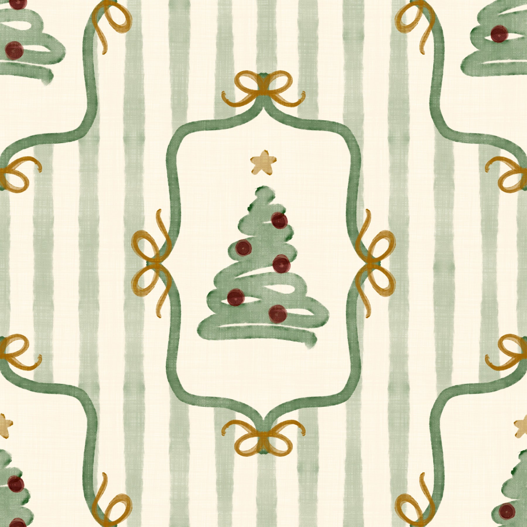 Preppy Christmas Tree Bows Ribbon Stripes - Forest Pine Green Wallpaper⁠