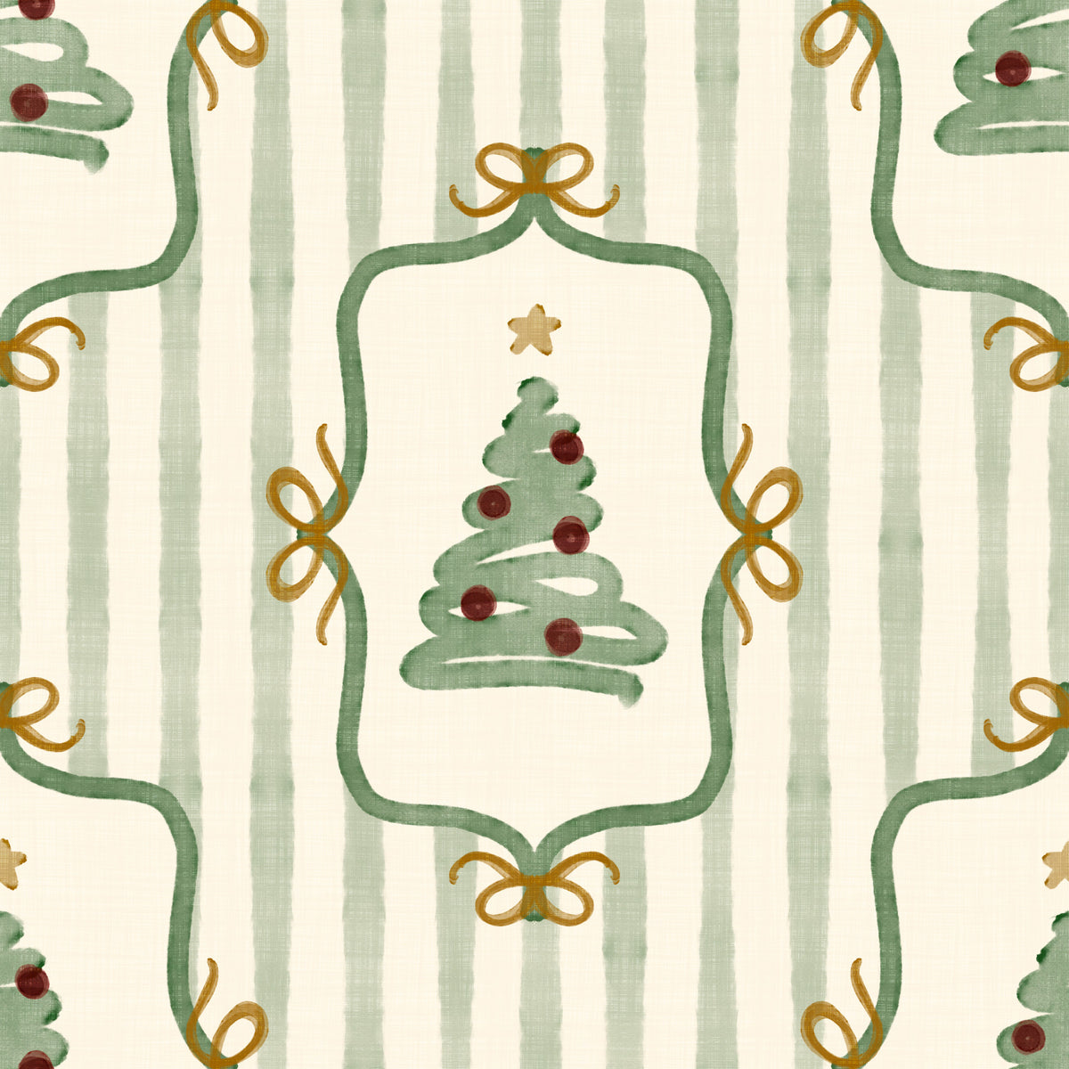 Preppy Christmas Tree Bows Ribbon Stripes - Forest Pine Green Wallpaper⁠ in your room