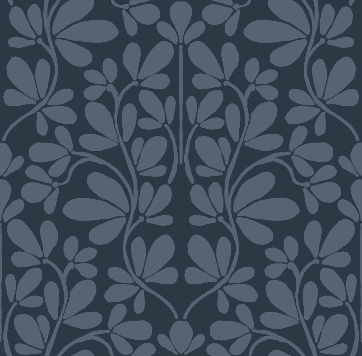 Midnight Navy Botanical Damask Wallpaper⁠ in your room — zoomed
