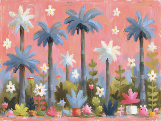 Pink Tropical Garden Oasis Wall Mural