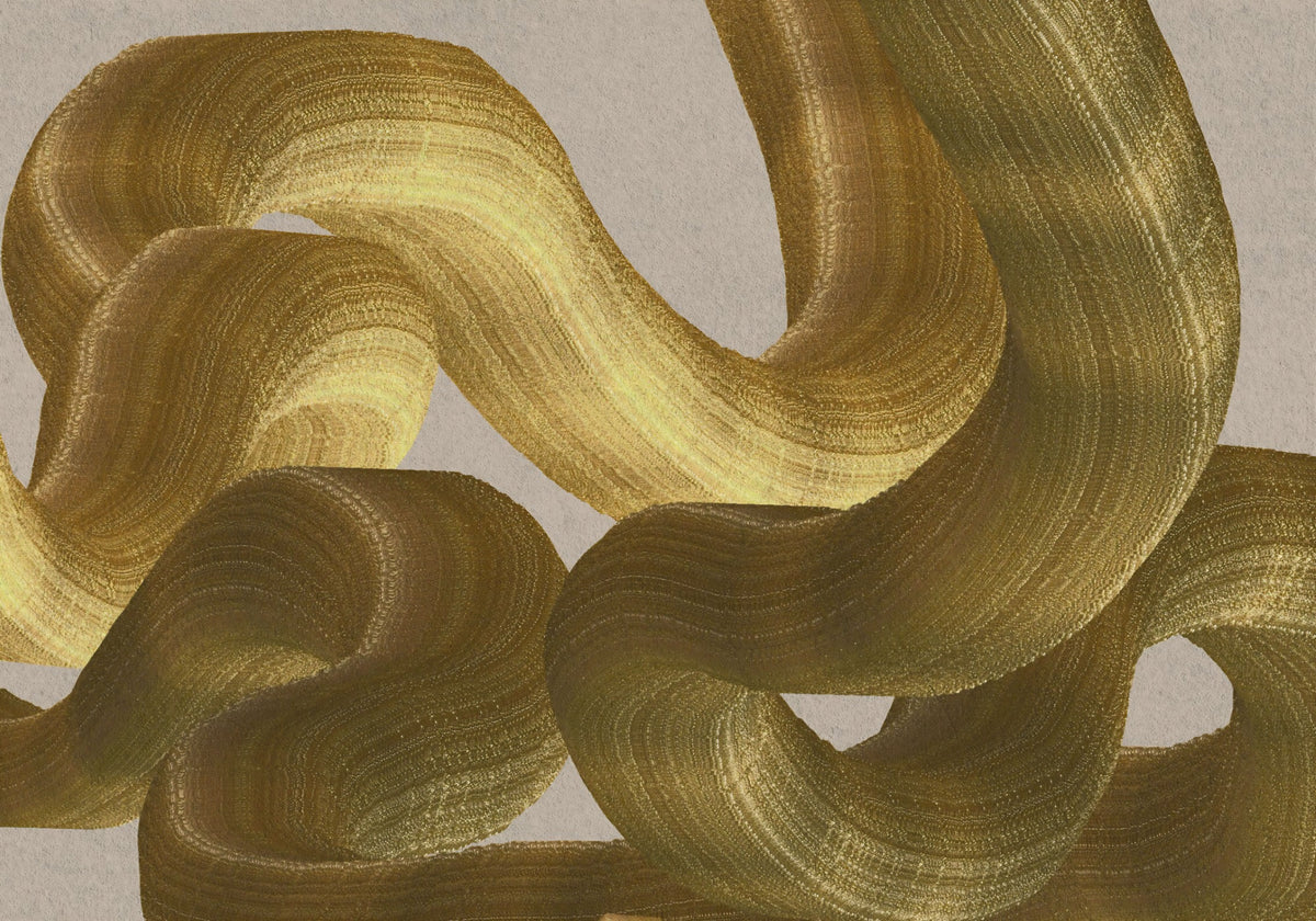 Golden Fluidity Abstract Strokes Wall Mural in your room — zoomed