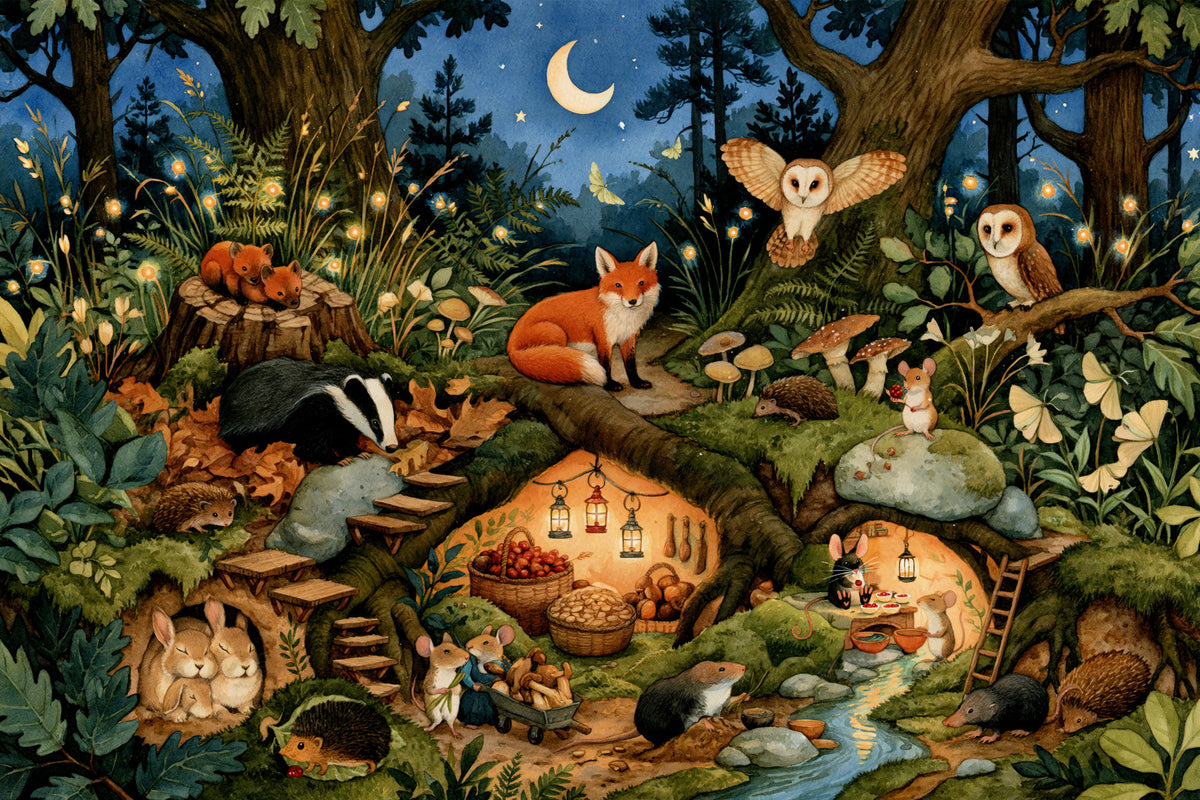 Nocturnal Forest Critters Sanctuary Wall Mural in your room