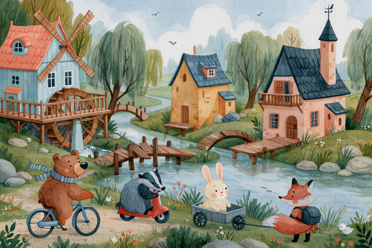 Woodland Friends Village Adventure Wall Mural in your room