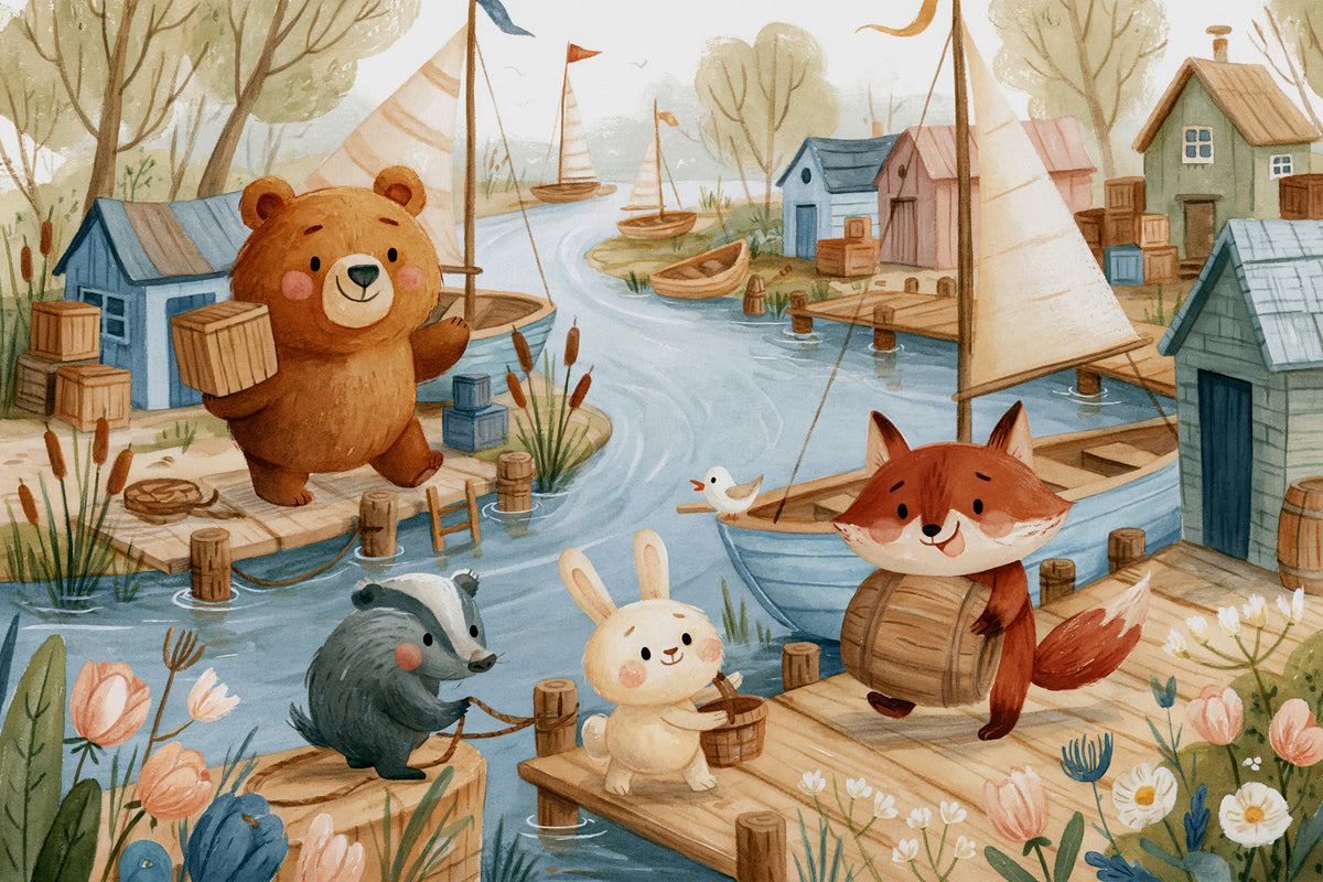 Friendly Woodland Friends at the Docks Wall Mural in your room