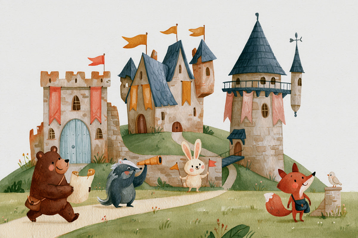 Woodland Friends on a Castle Adventure Wall Mural in your room — zoomed