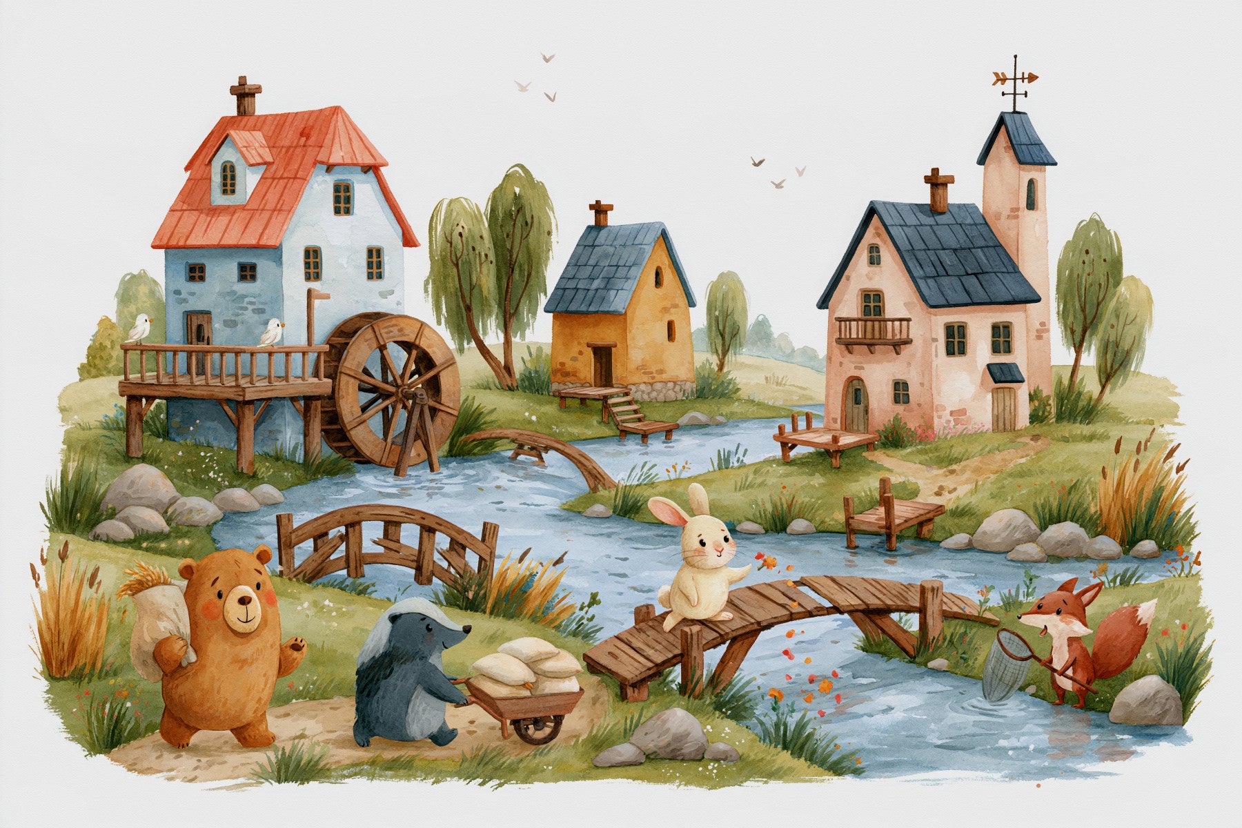 Rustic Woodland Village Friends Wall Mural