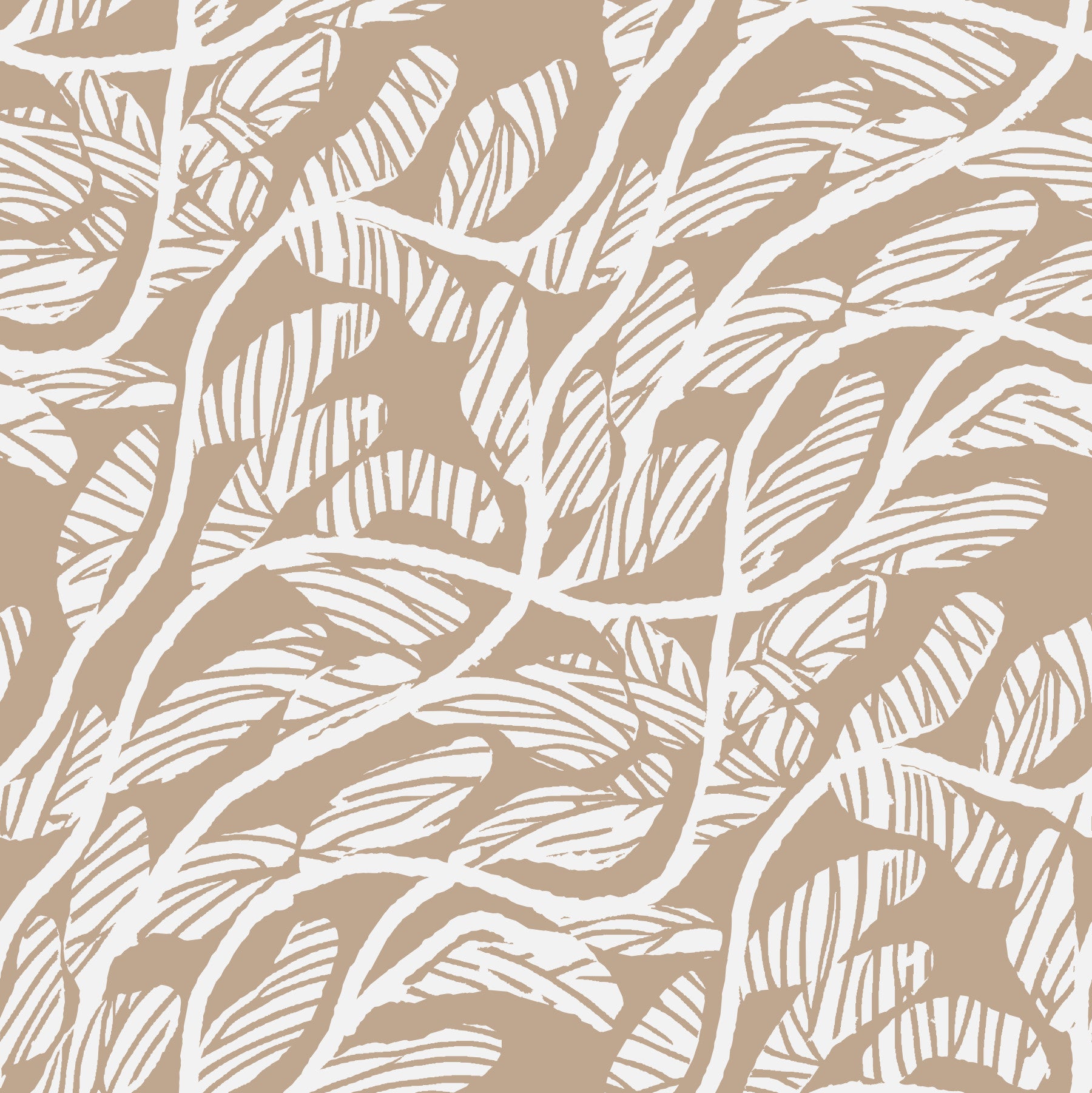 Abstract Foliage Line Art in White and Tan Wallpaper⁠