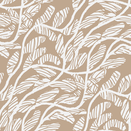 Abstract Foliage Line Art in White and Tan Wallpaper⁠