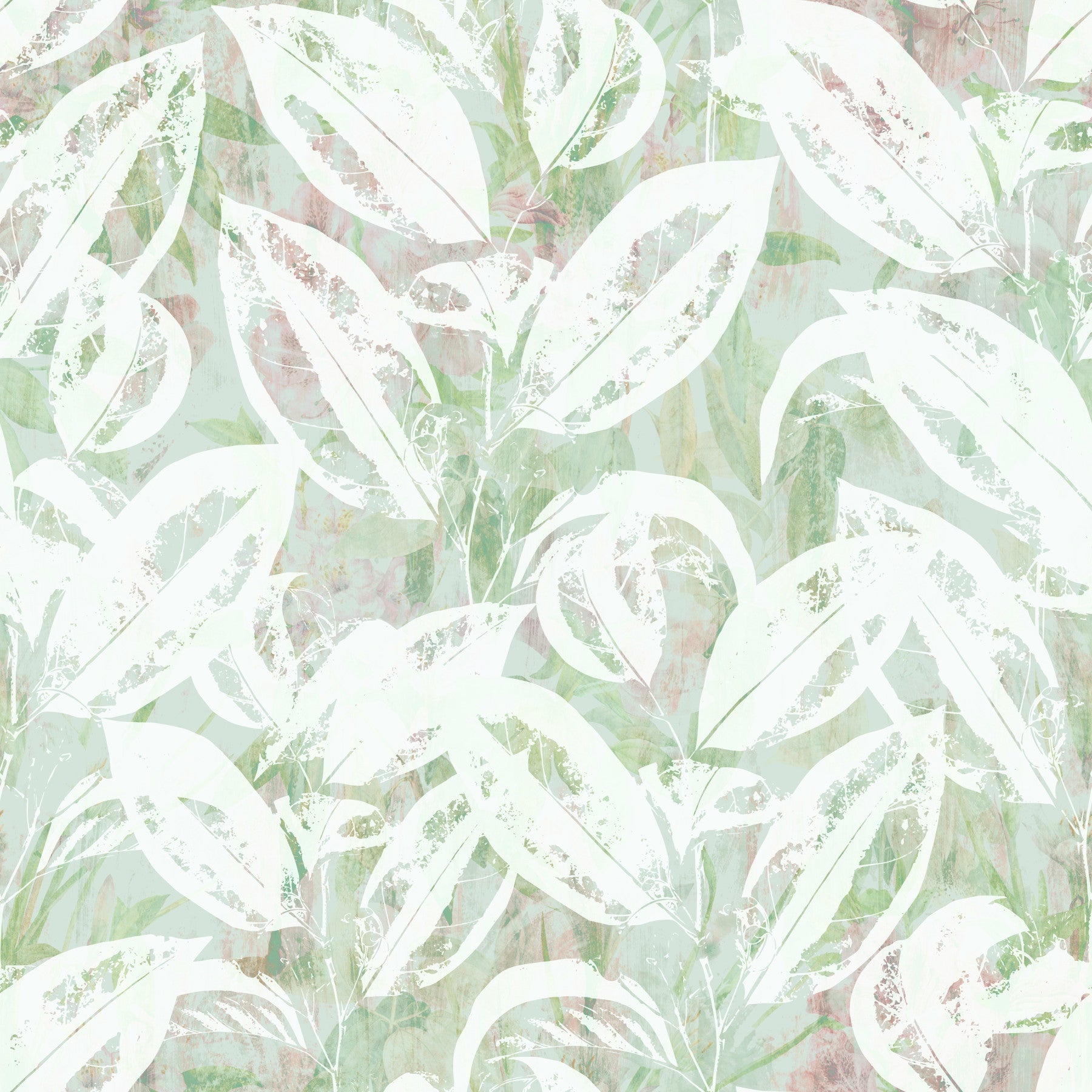 Abstract Painted Foliage in Sage Wallpaper⁠