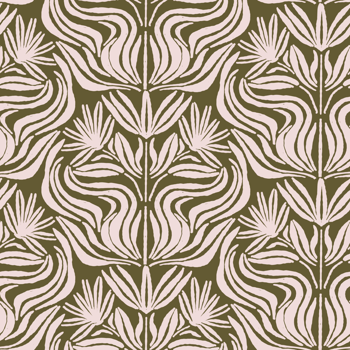 Olive and Blush Organic Abstract Botanical Pattern Wallpaper⁠ in your room