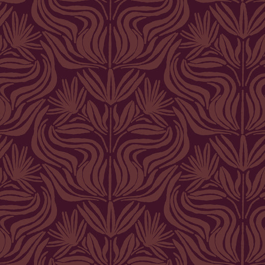 Deep Burgundy Damask Floral Pattern Wallpaper⁠