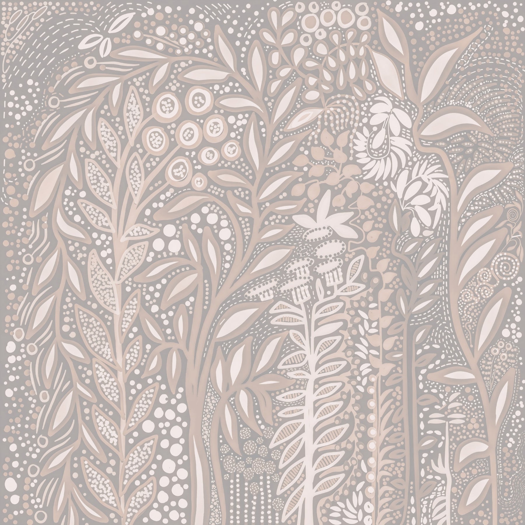 Abstract Cream and Grey Foliage Wall Mural