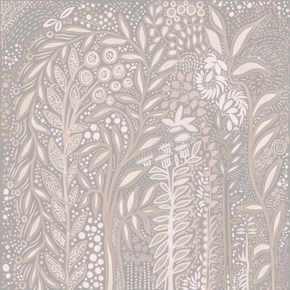 Abstract Cream and Grey Foliage Wall Mural in your room