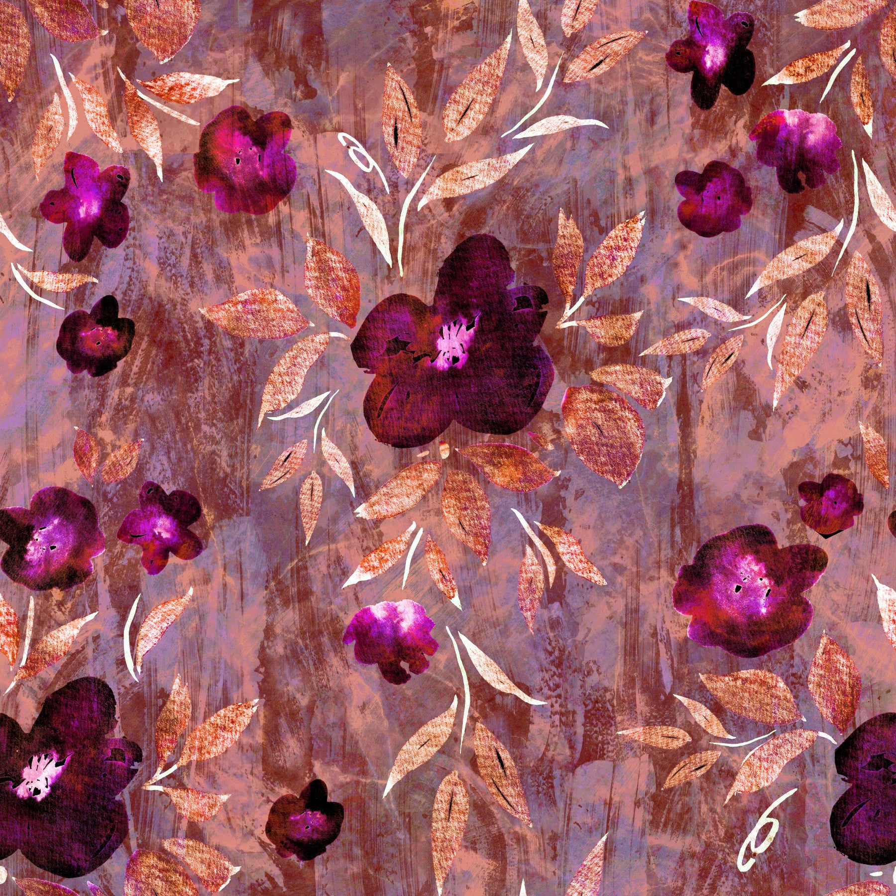 Rustic Floral Brushstroke Canvas Wallpaper⁠
