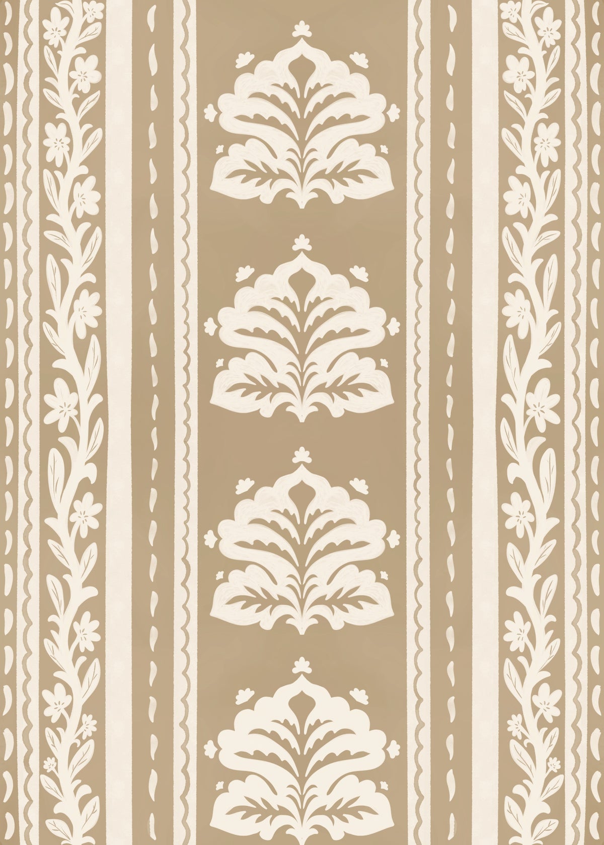 Cream and Taupe Botanical Stripe Wallpaper⁠ in your room