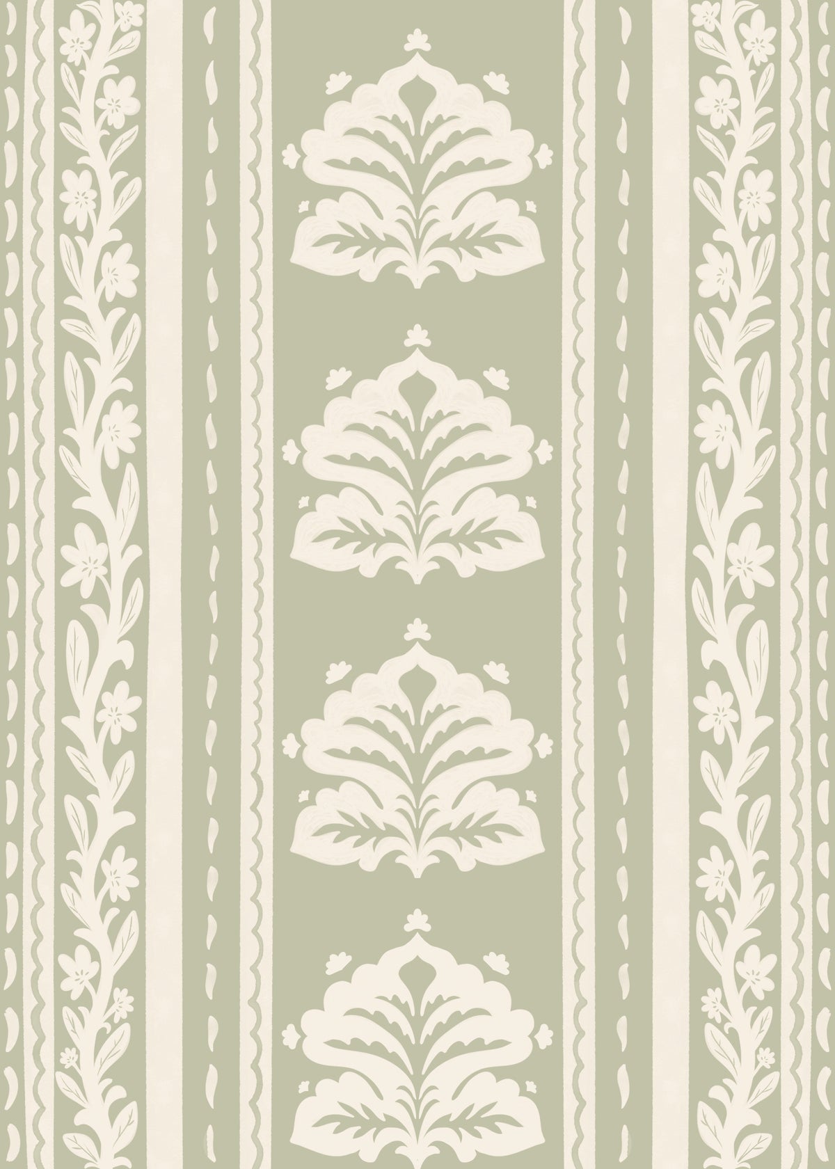 Cream and Sage Botanical Stripe Wallpaper⁠ in your room