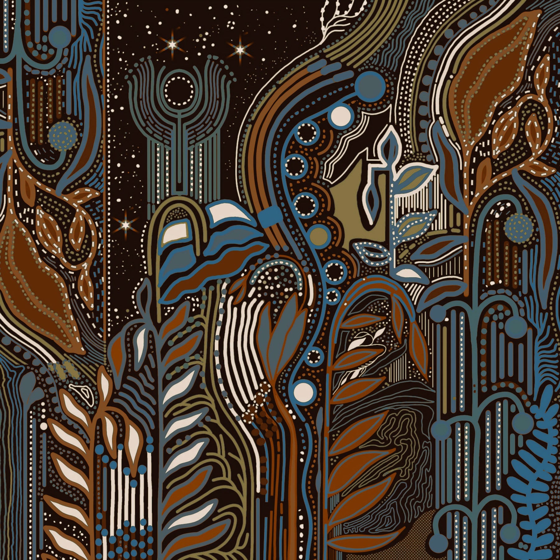 Starlit Botanical Rhythm Wall Mural