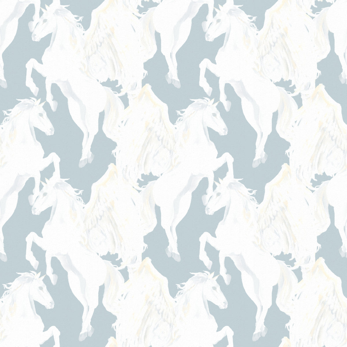 Ethereal Winged Horses on Soft Blue Wallpaper⁠ in your room — zoomed