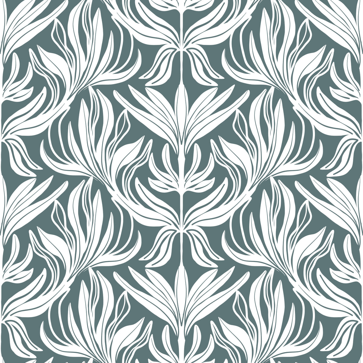 Abstract Teal Foliage Motif Wallpaper⁠ in your room — zoomed