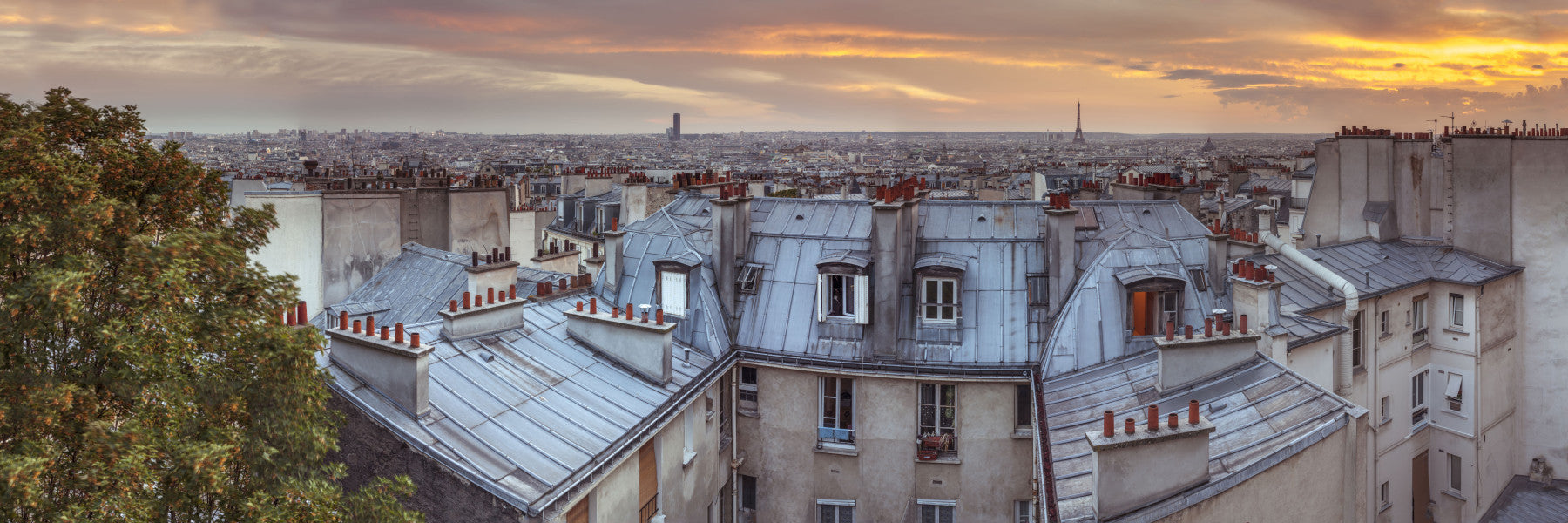 Twilight Over The Zinc Roofs of Paris Wall Mural