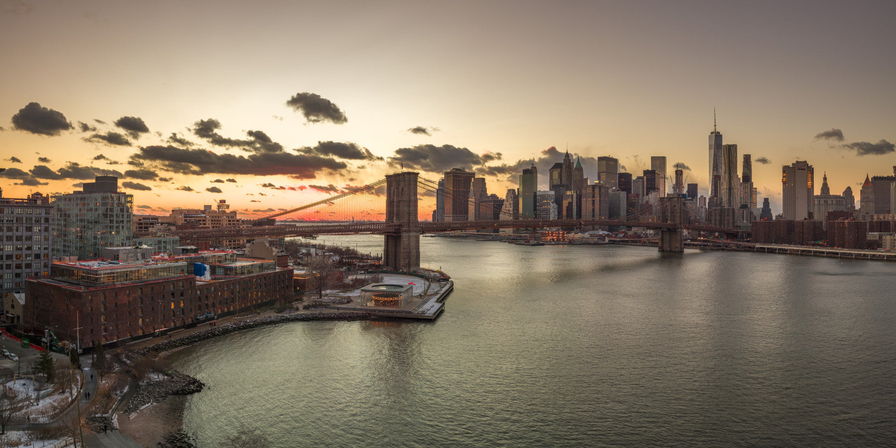 Golden Hour Brooklyn Bridge Skyline Wall Mural
