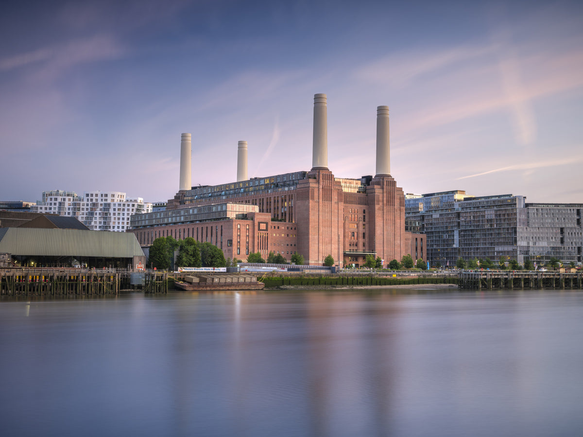 Industrial Riverside Sunset Scene Wall Mural in your room