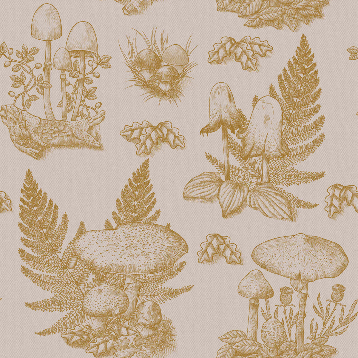 Mushroom - Autumnal Toile de jouy -  Gold Wallpaper⁠ in your room