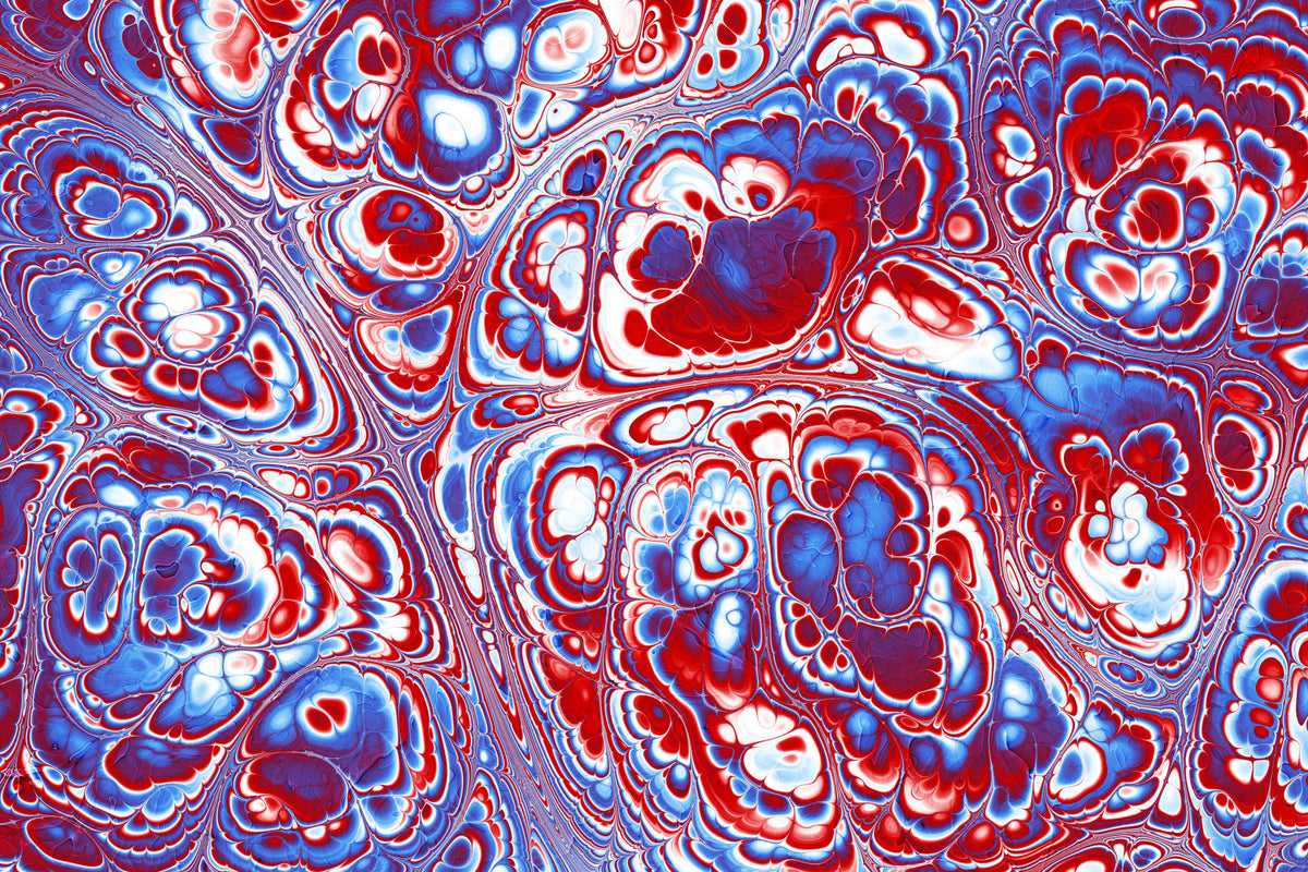Red Blue Marble Abstract Energy Flow in your room — zoomed
