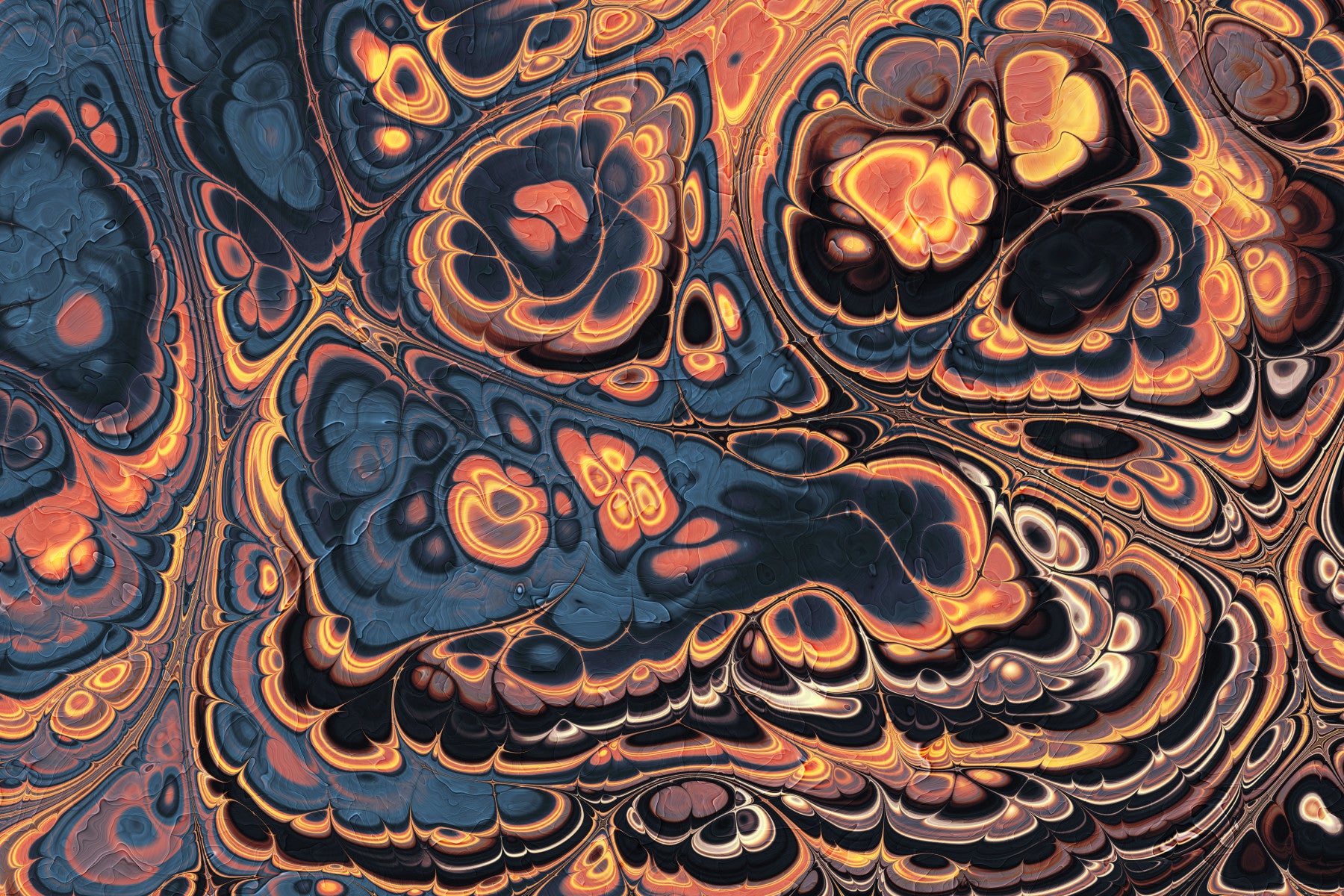 Dark Blue Marble with Fiery Orange Veins Wall Mural