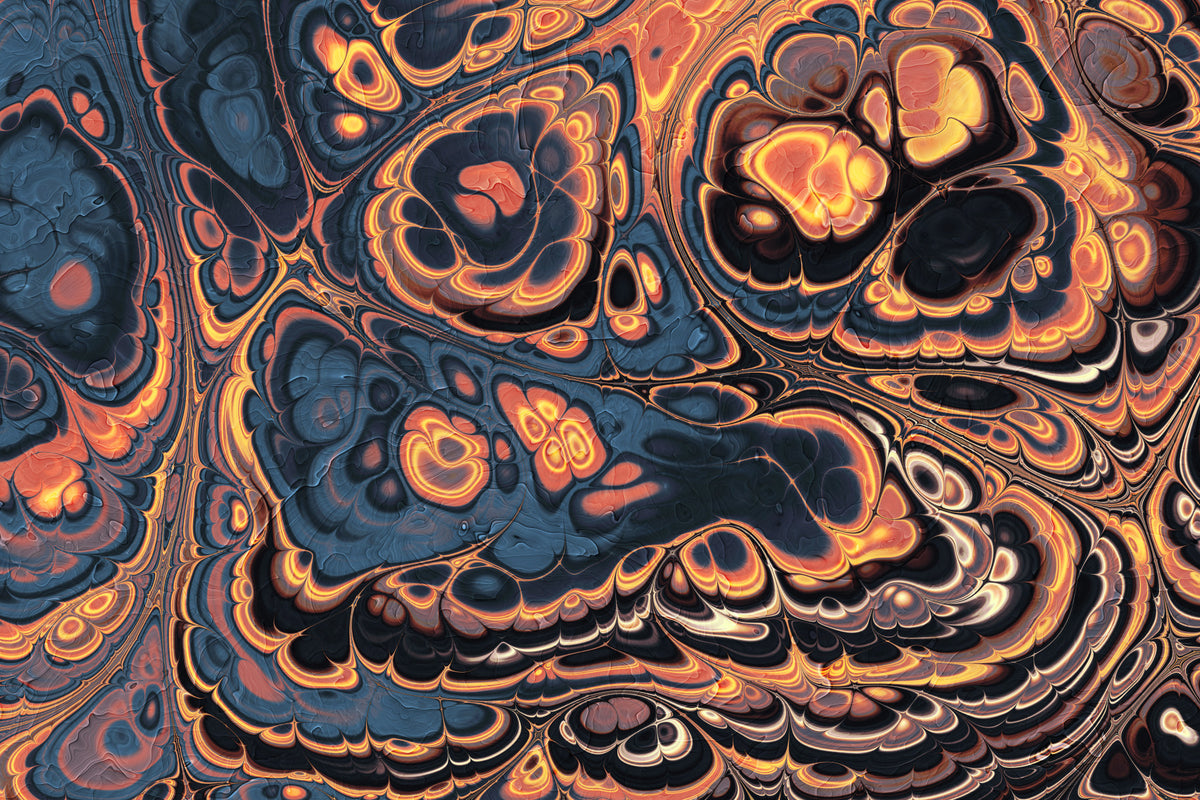 Dark Blue Marble with Fiery Orange Veins Wall Mural in your room