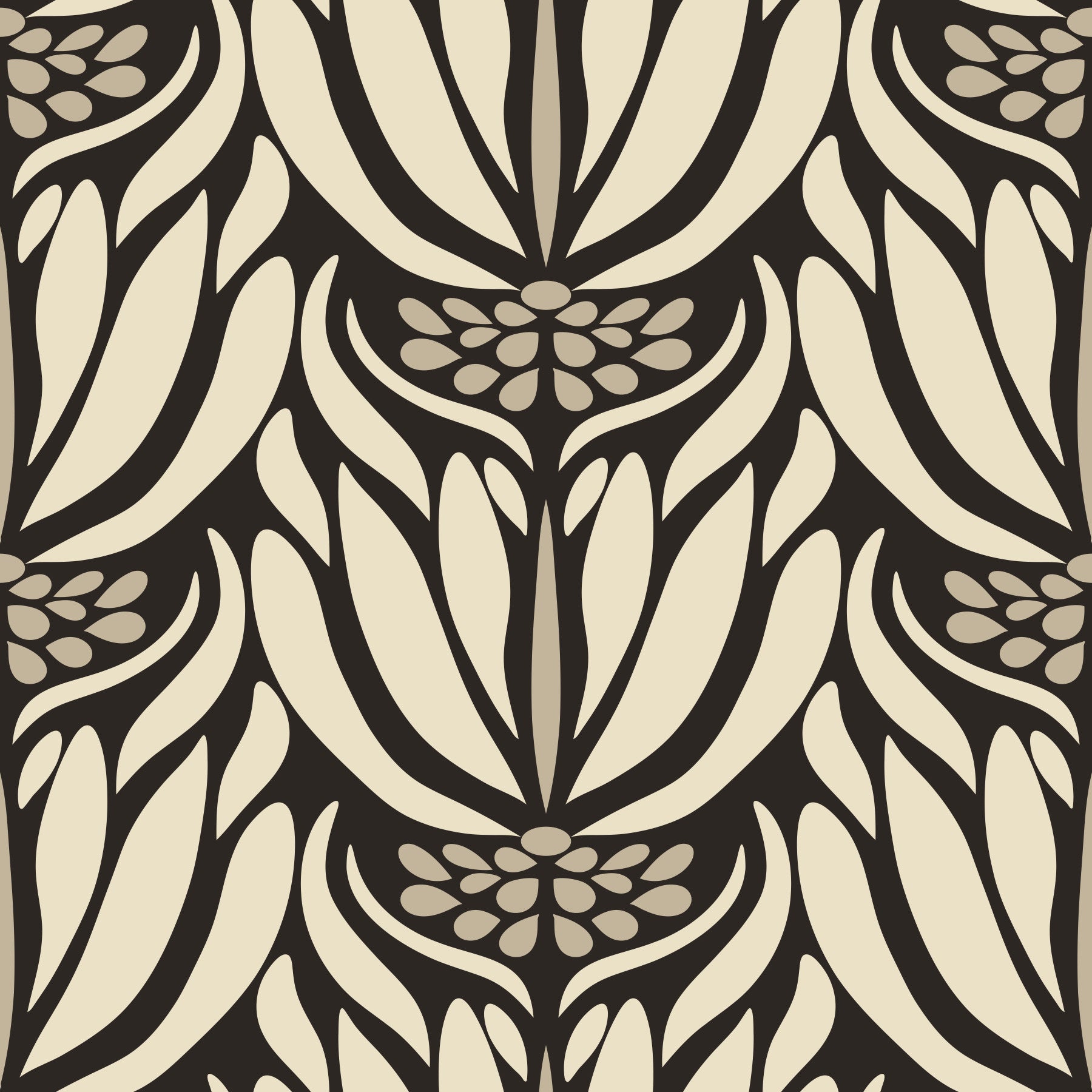 Cream and Charcoal Botanical Symmetry Wallpaper⁠