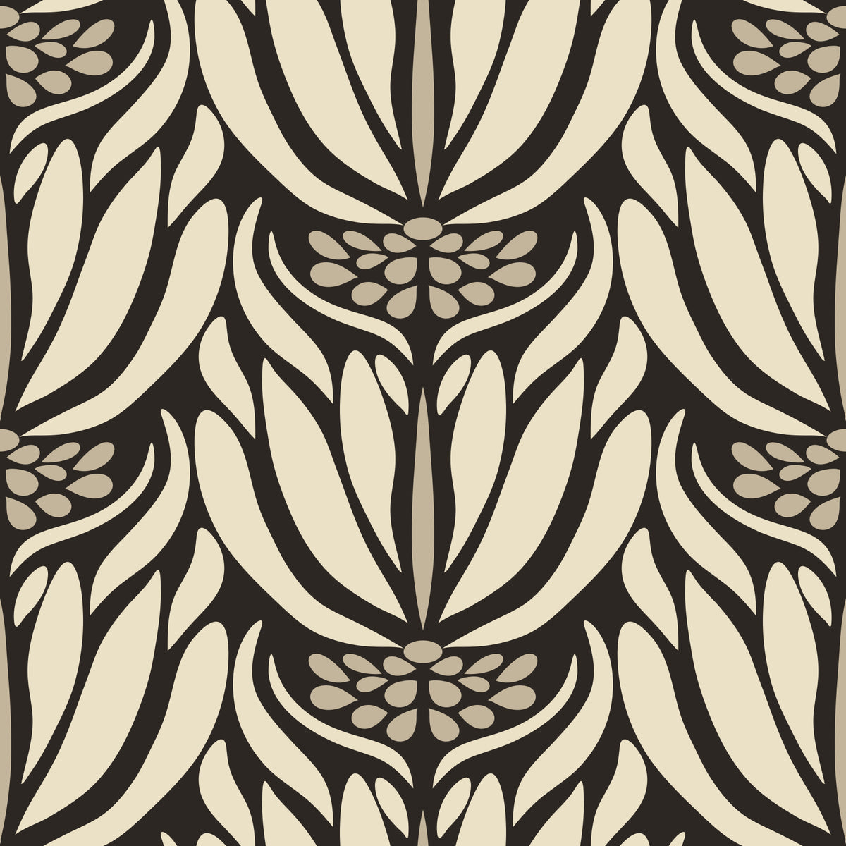 Cream and Charcoal Botanical Symmetry Wallpaper⁠ in your room — zoomed