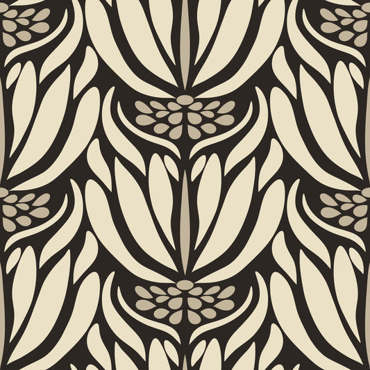 Cream and Charcoal Botanical Symmetry Wallpaper⁠