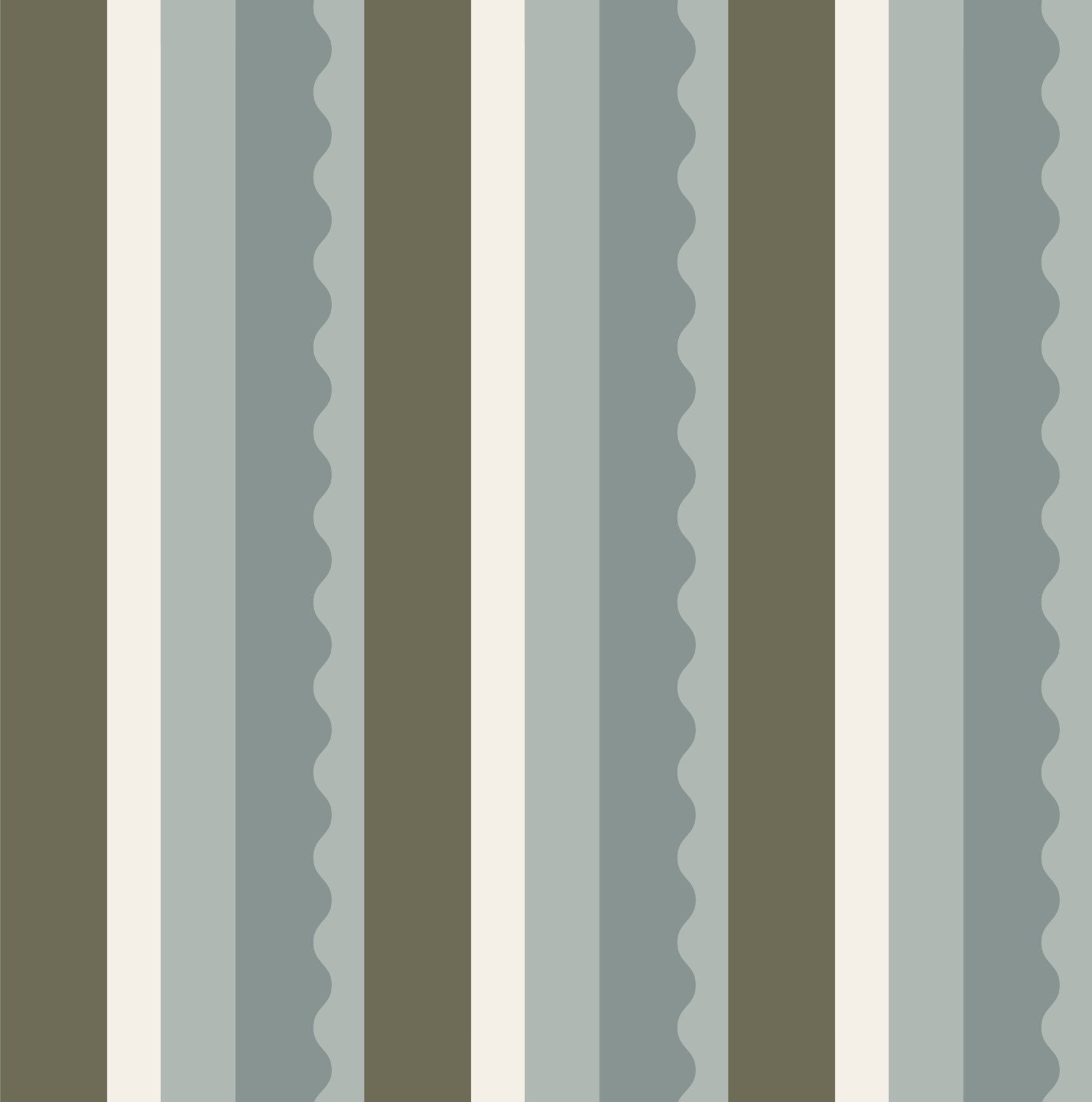 Sage and Charcoal Linear Scallop Stripes Wallpaper⁠