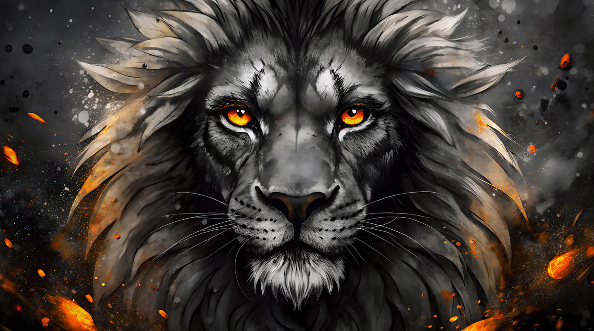 Black Lion Face Wall Mural in your room — zoomed