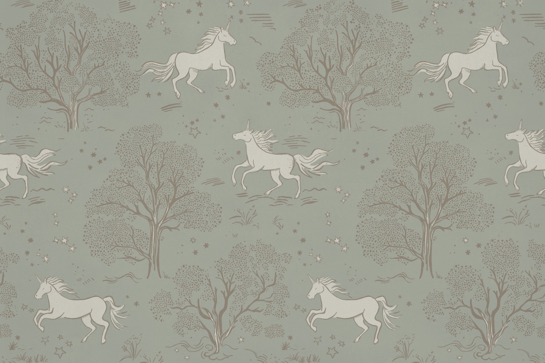 Magical Unicorn Dreamland – Sage Green Wall Mural Wall Mural