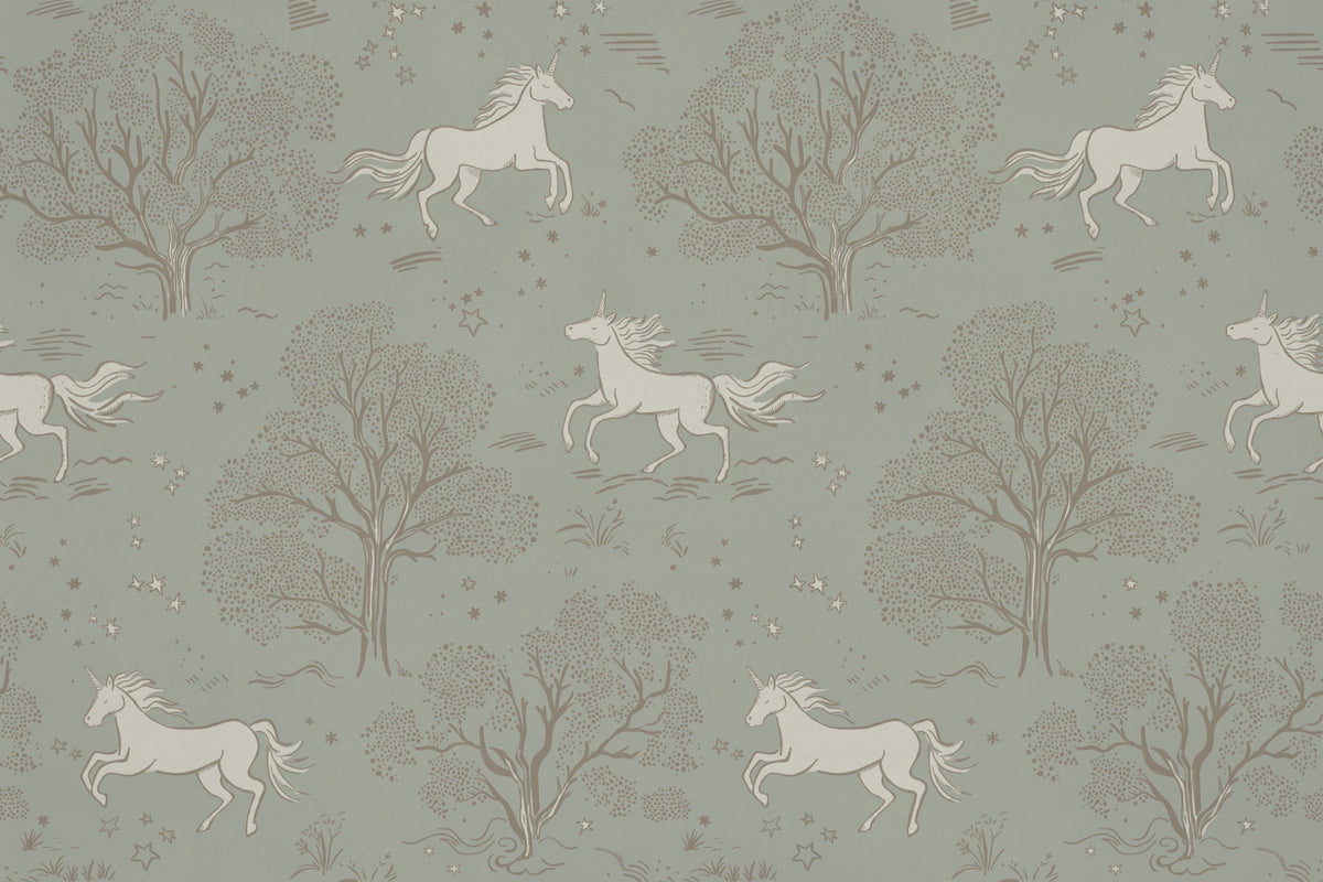Magical Unicorn Dreamland – Sage Green Wall Mural Wall Mural in your room