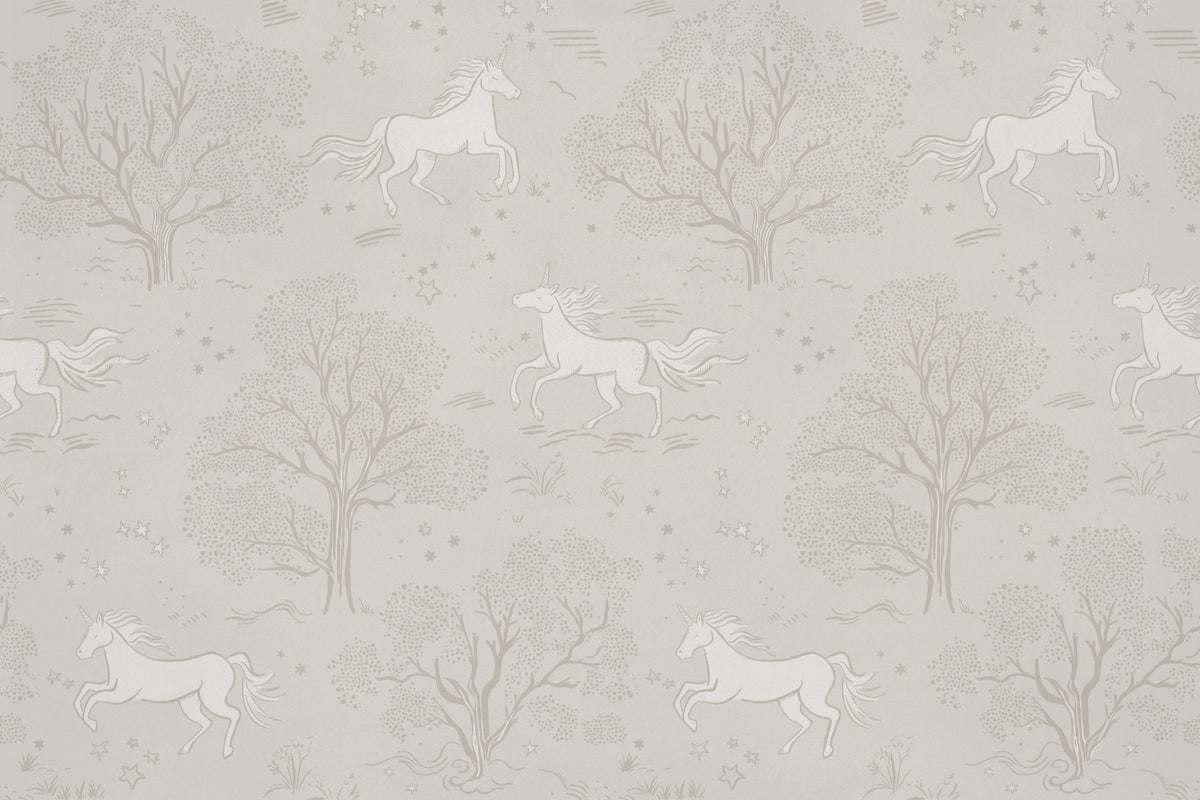 Magical Unicorn Dreamland – Cloudy Grey Wall Mural Wall Mural