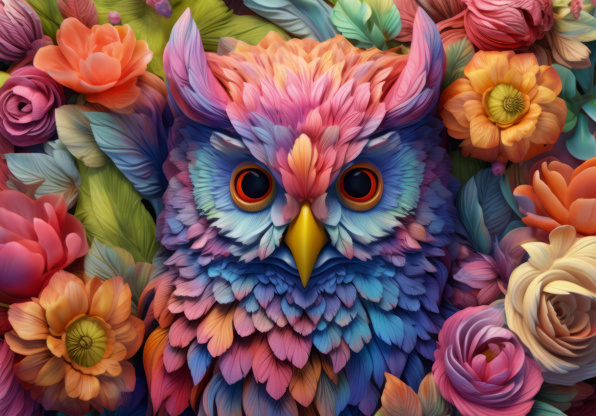 Vibrant Floral Owl Portrait Wall Mural in your room