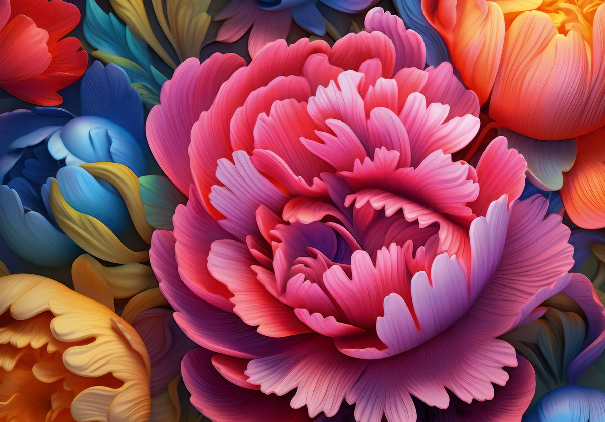 Vibrant Peony Garden Petals Wall Mural in your room