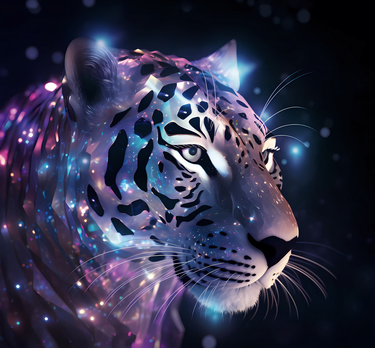 Neon Leopard Cosmic Encounter Wall Mural in your room — zoomed