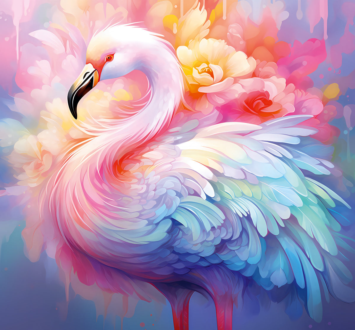 Ethereal Flamingo Amidst Pastel Florals Wall Mural in your room