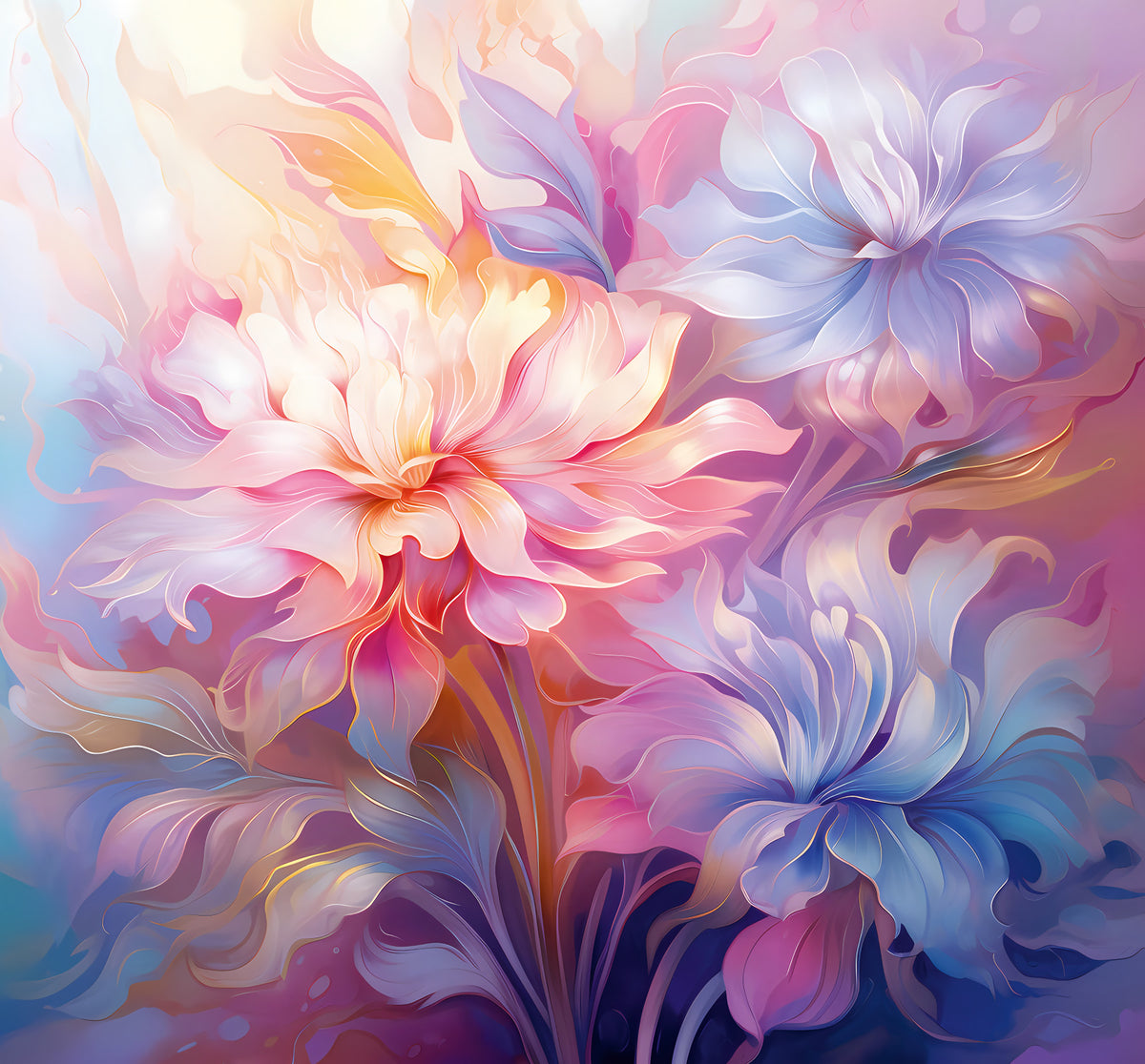 Ethereal Pastel Floral Bloom Wall Mural in your room — zoomed