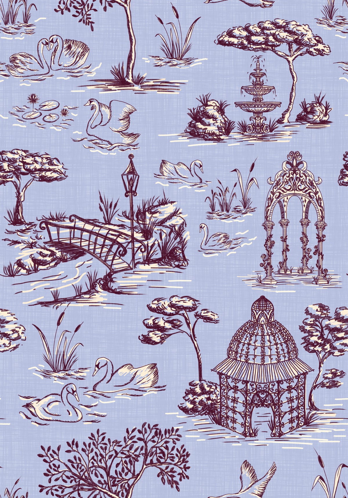 Modern Toile de Jouy Swan Victorian Garden Scenery - Warm & Cool Contrast Wallpaper⁠ in your room