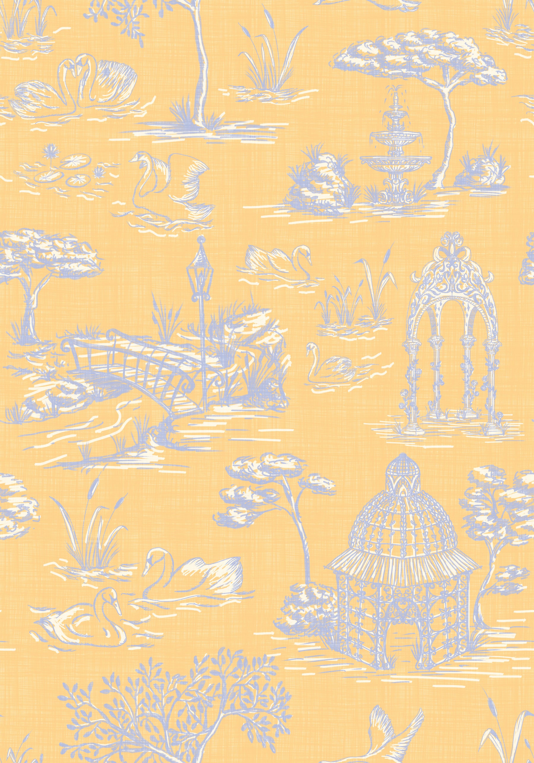 Modern Toile de Jouy Swan Victorian Garden Scenery - Modern Pastel Contrast Wallpaper⁠